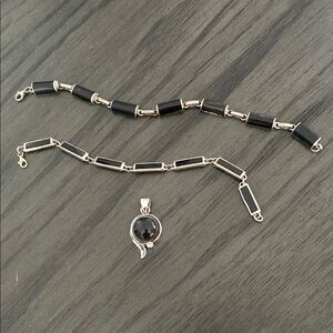 Elegant Vintage Black Onyx and Silver Jewelry Set!!